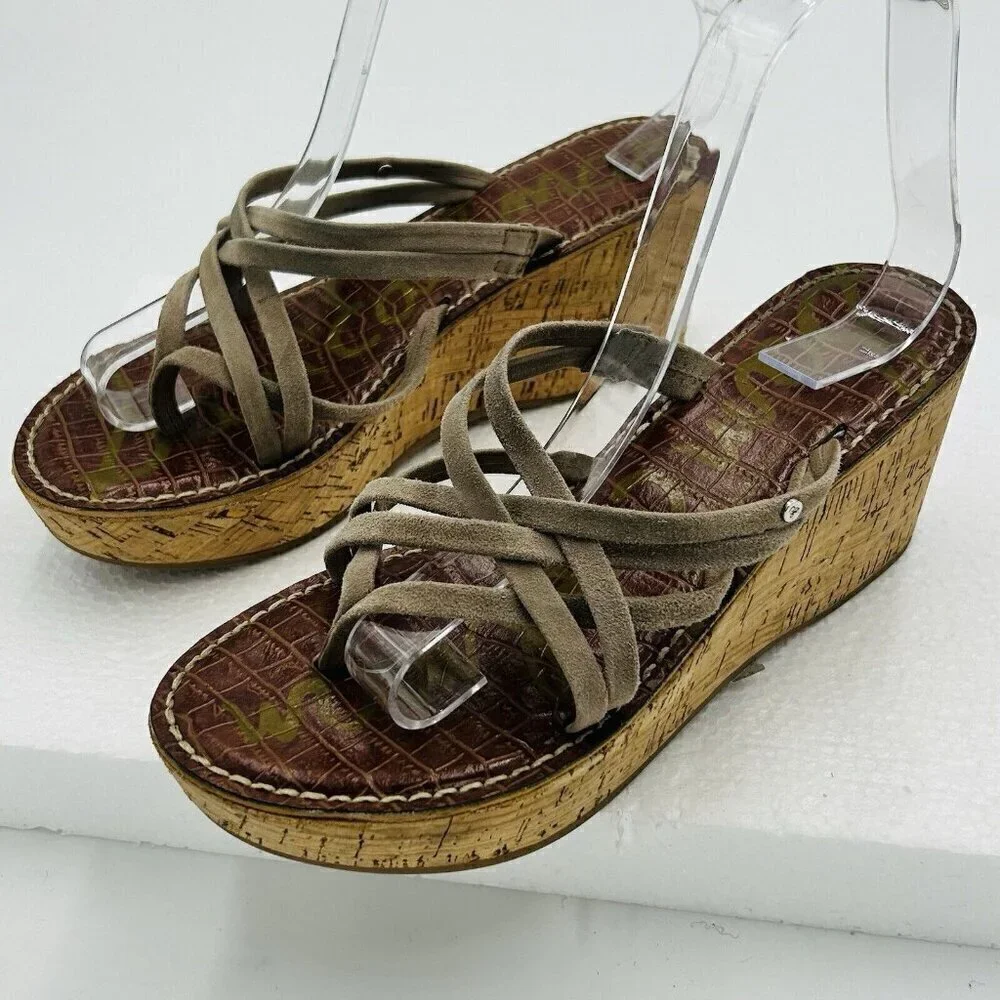 Sam Edelman Sz 8 Reana Taupe Suede Strappy Boho Neutral Earthy 3